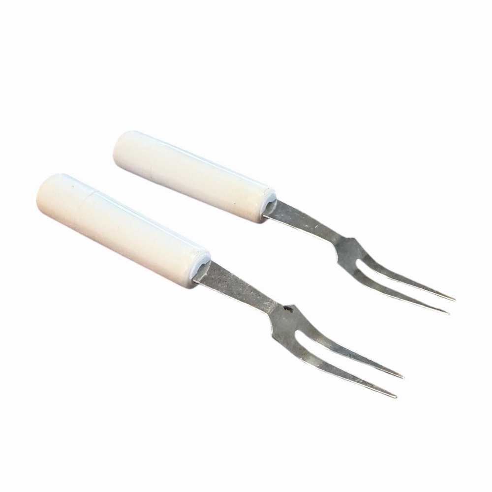 Vintage Set 2 Hors D'oeuvre Appetizer Forks White Handle Stainless‎ Steel Taiwan